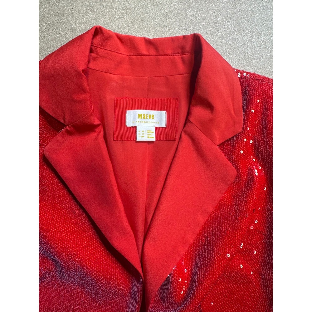Maeve Anthropologie Red Sequin Blazer Dress Petite 4P Holiday Party Mini Sparkly - Picture 5 of 12